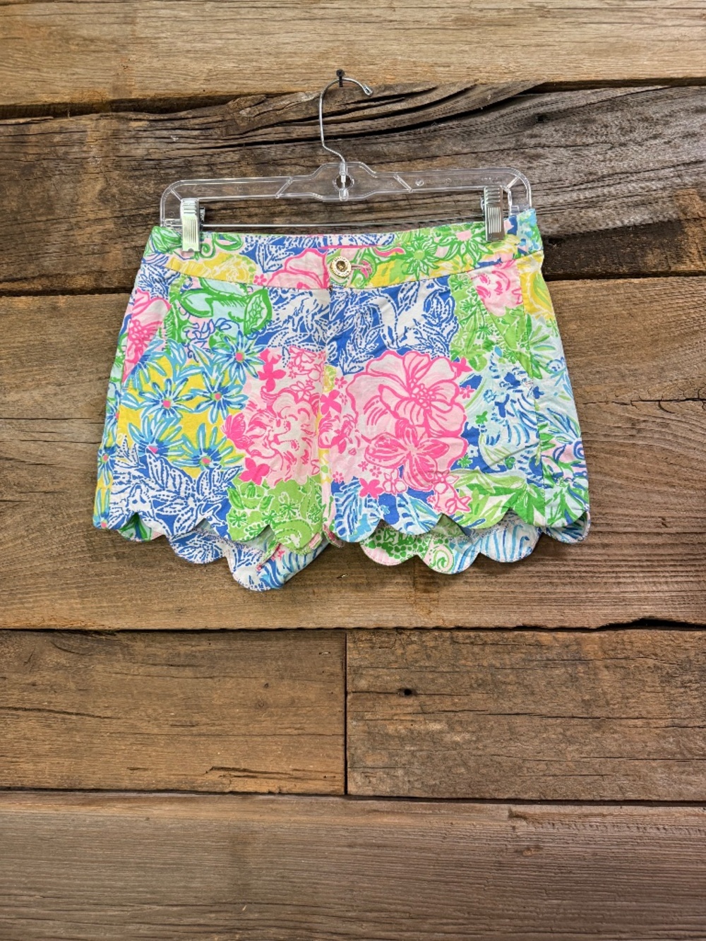 Lilly Pulitzer Buttercup Scalloped Hem Shorts Hibiscus Stroll Pink Blue Size 0